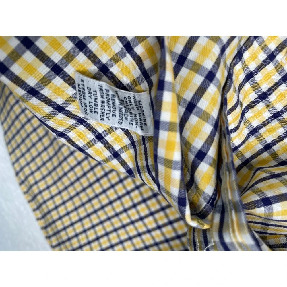 Polo Ralph Lauren Mens Custom Fit Gingham Shirt Yellow Navy Blue 16 L Long Sleev